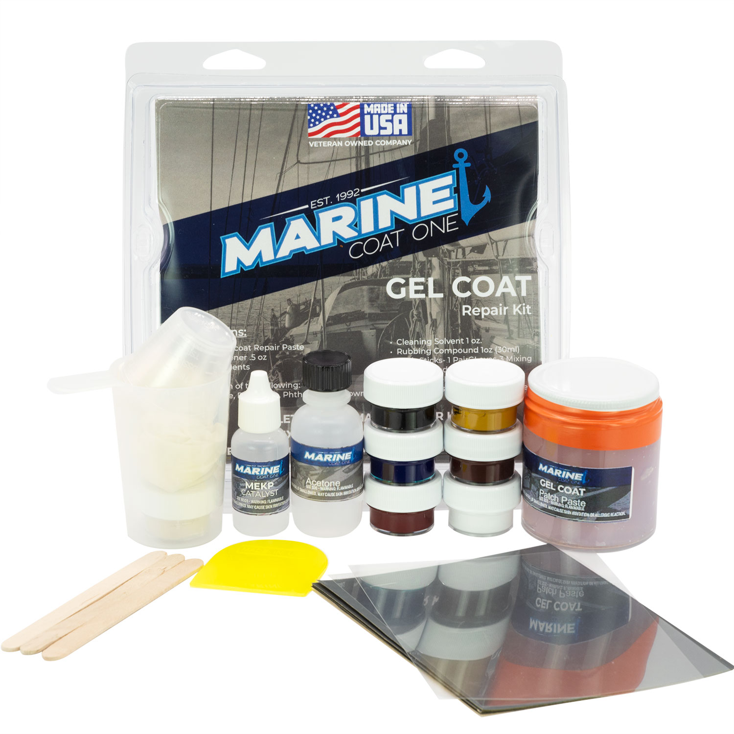 Marine Coat One, Black Gelcoat Repair Kit for Boat, Fiberglass Gel Coat Restoration (Black with Wax, quart)