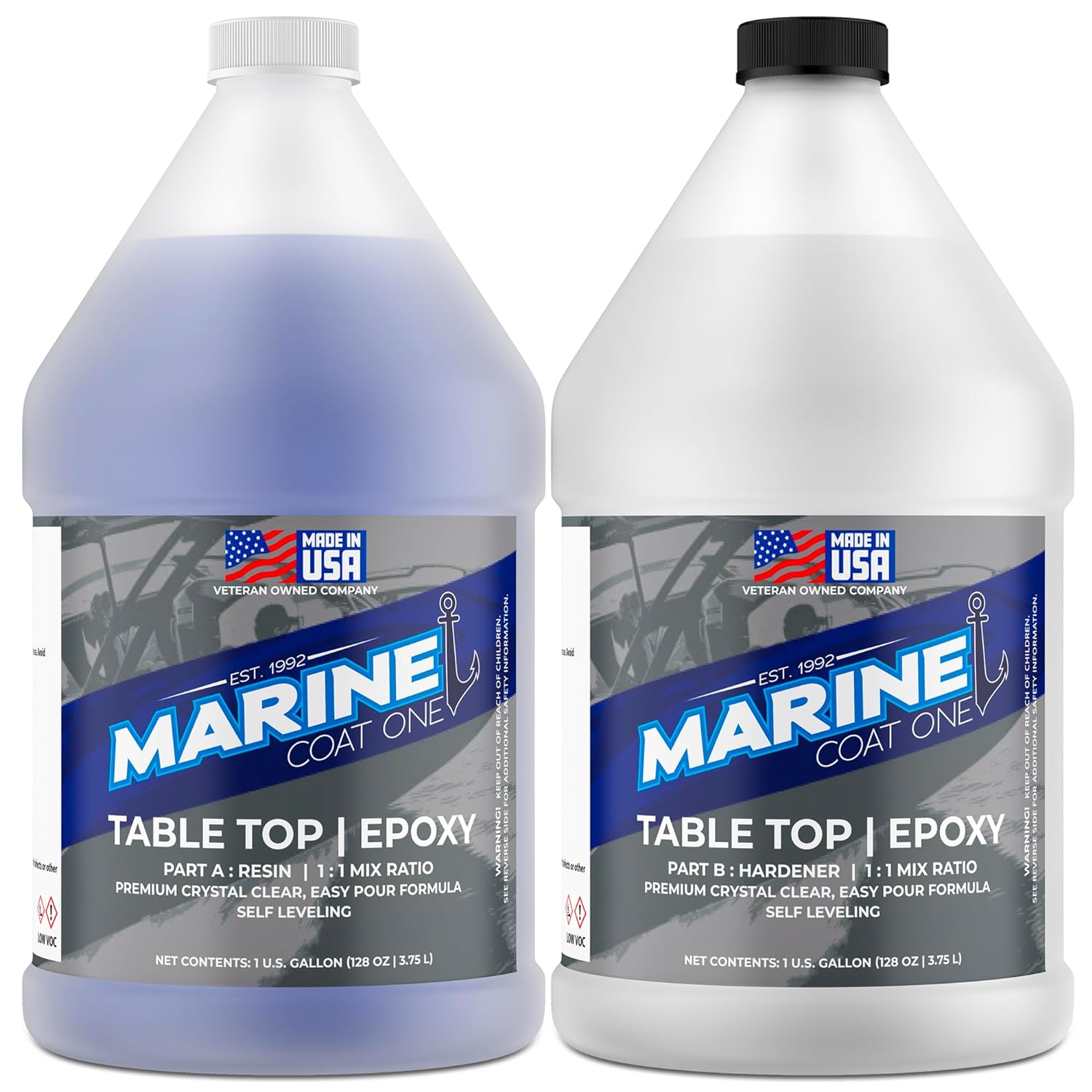 Marine Coat One Table Top Epoxy Resin-2 Part Kit, 2 Gallon Kit (1 Gallon Resin + 1 Gallon Hardener)-Clear Gloss Finish for DIY Countertops and